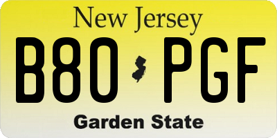 NJ license plate B80PGF