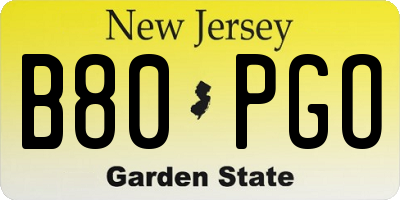 NJ license plate B80PGO