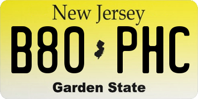 NJ license plate B80PHC