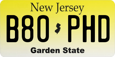 NJ license plate B80PHD