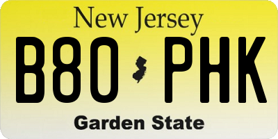 NJ license plate B80PHK