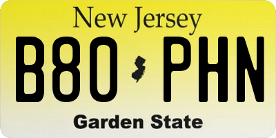 NJ license plate B80PHN