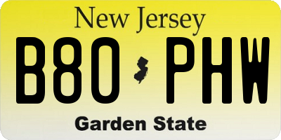 NJ license plate B80PHW