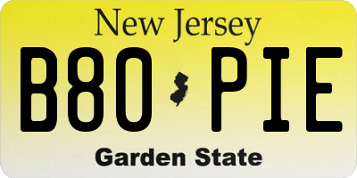 NJ license plate B80PIE