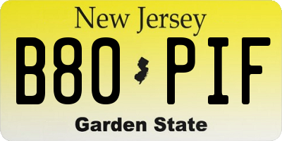 NJ license plate B80PIF