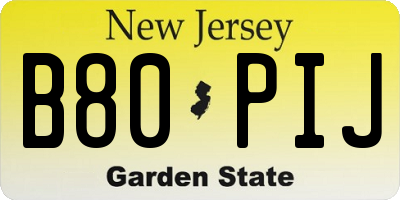 NJ license plate B80PIJ