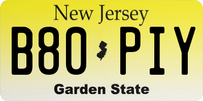 NJ license plate B80PIY
