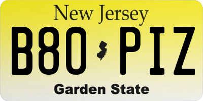 NJ license plate B80PIZ