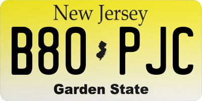 NJ license plate B80PJC