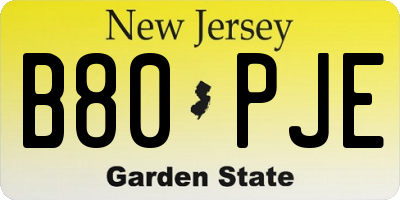 NJ license plate B80PJE