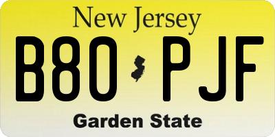 NJ license plate B80PJF