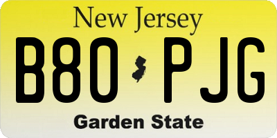 NJ license plate B80PJG