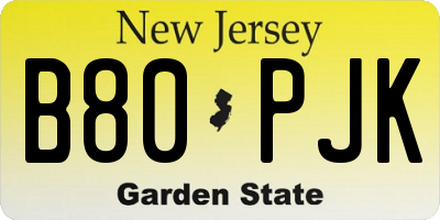 NJ license plate B80PJK