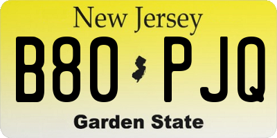 NJ license plate B80PJQ