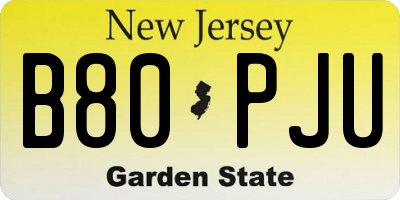 NJ license plate B80PJU