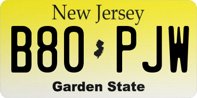 NJ license plate B80PJW