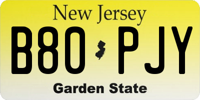 NJ license plate B80PJY