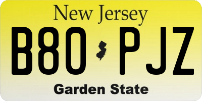 NJ license plate B80PJZ