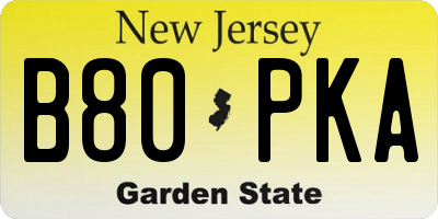 NJ license plate B80PKA