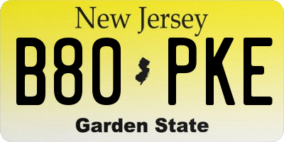 NJ license plate B80PKE