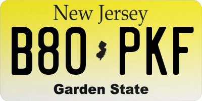 NJ license plate B80PKF