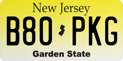 NJ license plate B80PKG