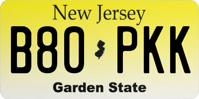 NJ license plate B80PKK