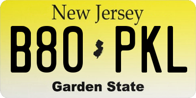 NJ license plate B80PKL