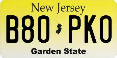 NJ license plate B80PKO