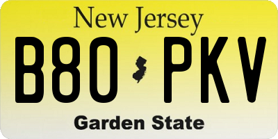 NJ license plate B80PKV