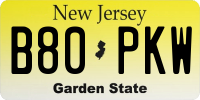 NJ license plate B80PKW