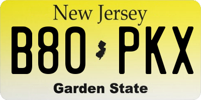 NJ license plate B80PKX