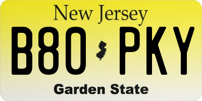 NJ license plate B80PKY