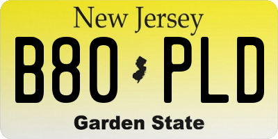 NJ license plate B80PLD