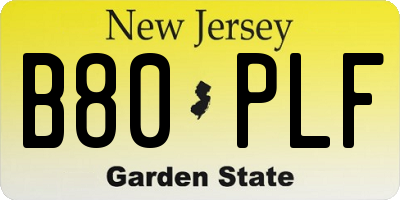 NJ license plate B80PLF