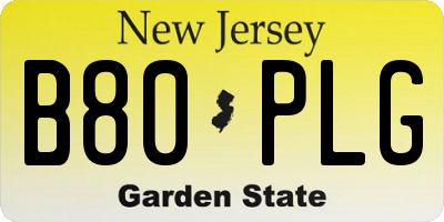 NJ license plate B80PLG