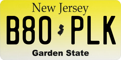 NJ license plate B80PLK