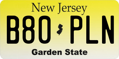 NJ license plate B80PLN