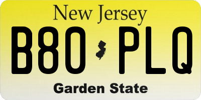 NJ license plate B80PLQ