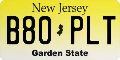 NJ license plate B80PLT