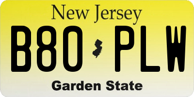 NJ license plate B80PLW
