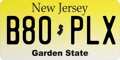 NJ license plate B80PLX