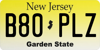 NJ license plate B80PLZ