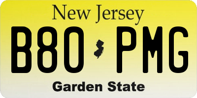 NJ license plate B80PMG