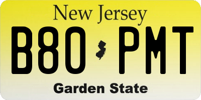NJ license plate B80PMT