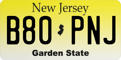 NJ license plate B80PNJ