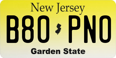 NJ license plate B80PNO