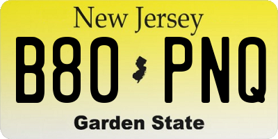 NJ license plate B80PNQ