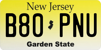 NJ license plate B80PNU