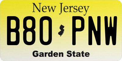 NJ license plate B80PNW